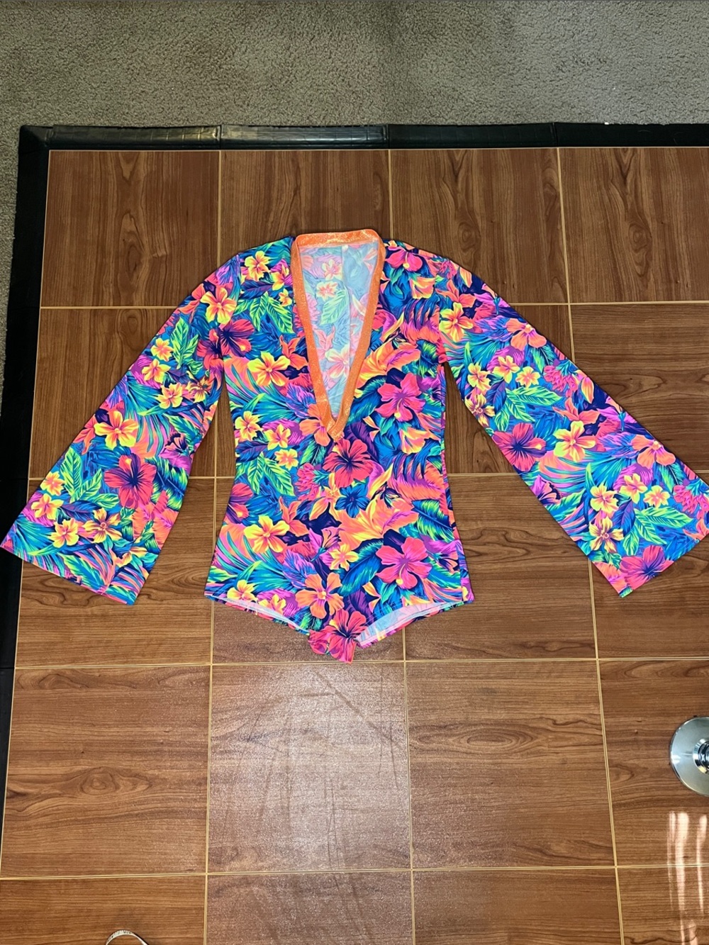 Coquetry Clothing Tropical Floral Long-Sleeve Romper - Neon UV glow